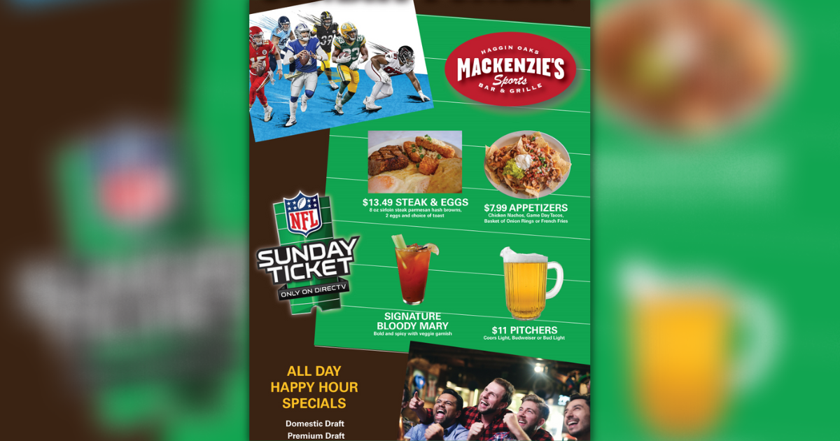 Join us at Bartley Cavanaugh for our NFL Sunday Ticket for weekly giveaways  and food specials - Haggin Oaks