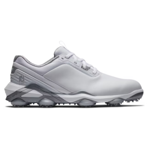 white and grey golf shoe