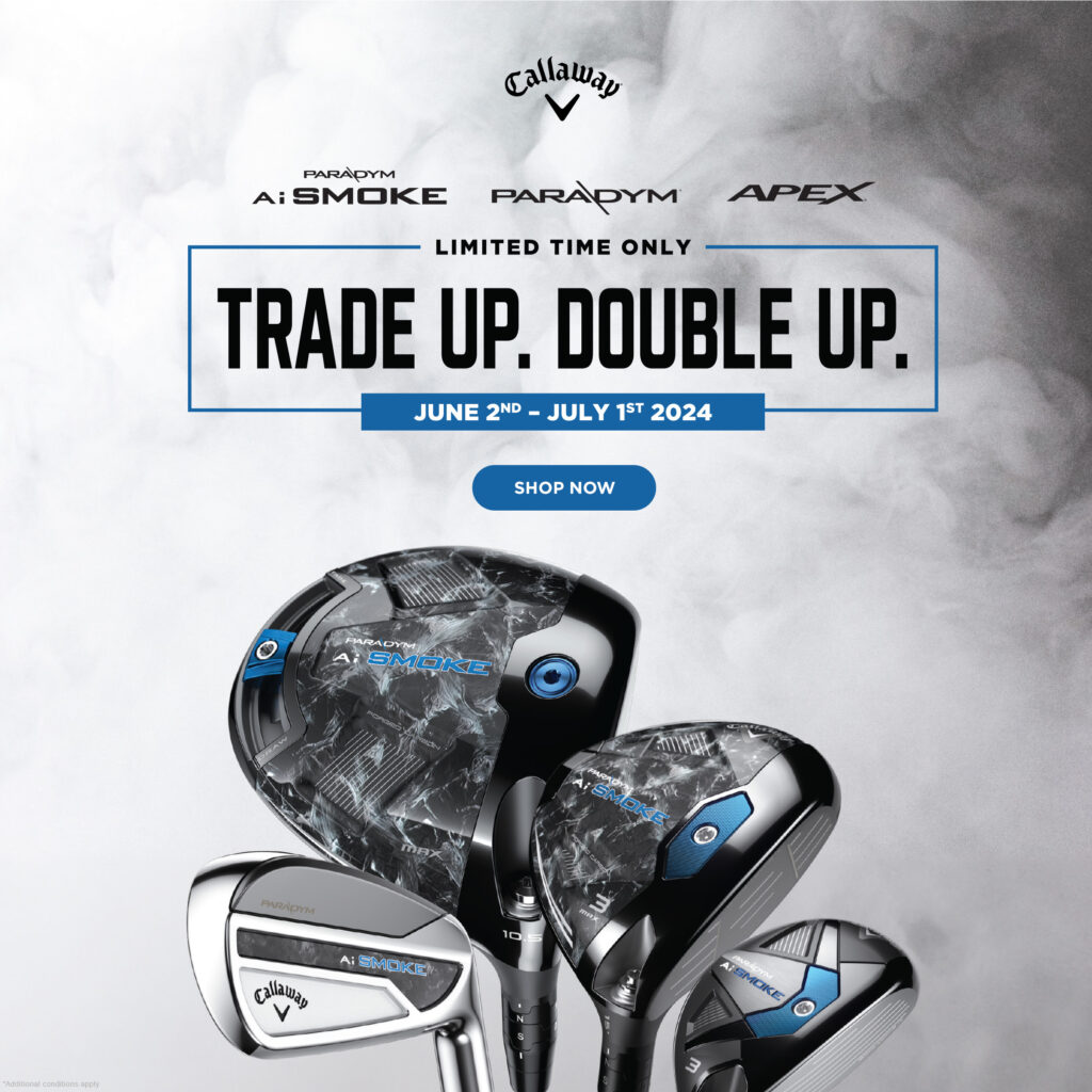 A bouquet of Callaway Ai Smoke Driver, Fairway, Hybrid and Iron on grey smokey background