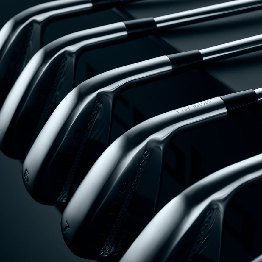5 Cobra 3D Printed Irons in a row on a grey background
