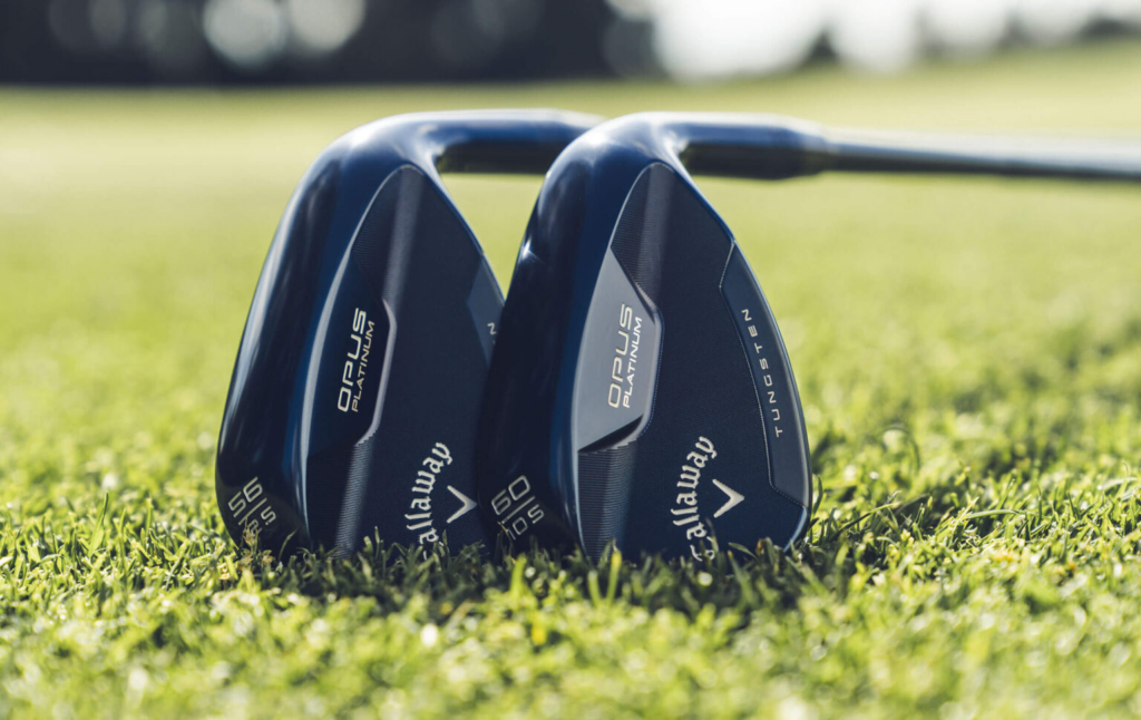 Two Blue Opus Platinum Wedges on grass