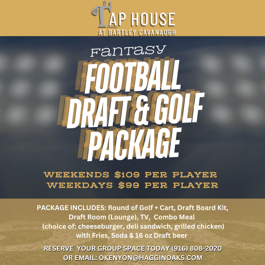 Fantasy Football Draft Package at the Tap House at Bartley Cavanaugh Flyer on black and gold background