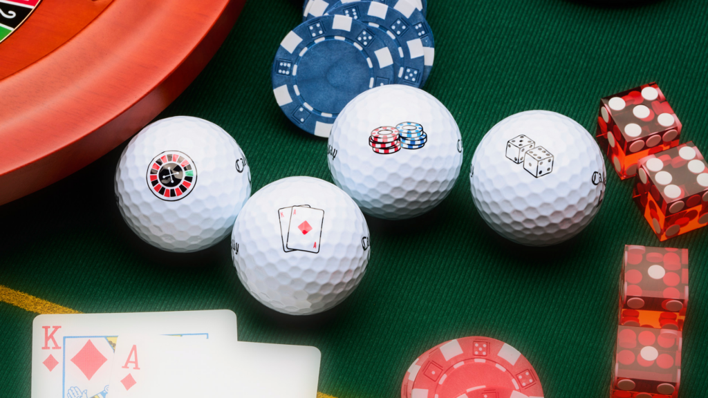 Callaway Casino Golf Balls on Roulette table with dice, chips and cards