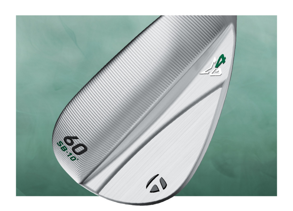 Top down view of chrome wedge against green background