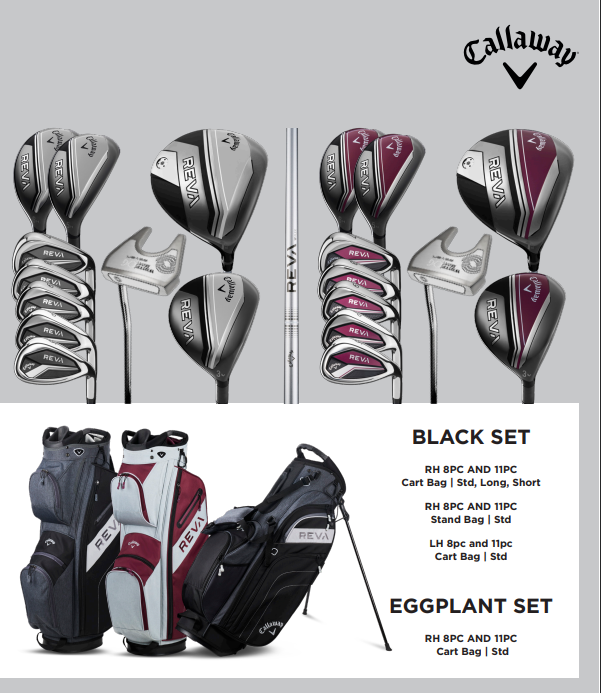 Callaway Reva 11 piece Black Set and 8 piece Eggplant Set