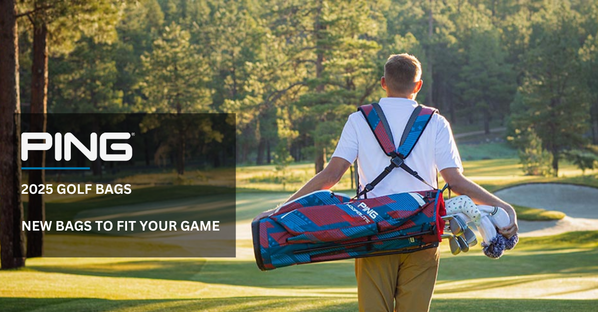 Back of male golfer carrying golf bag