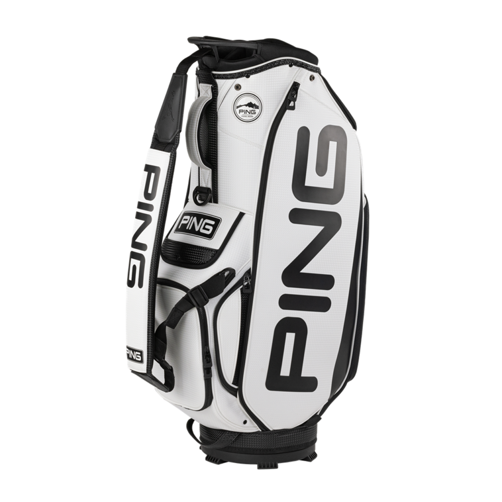 white and black cart bag